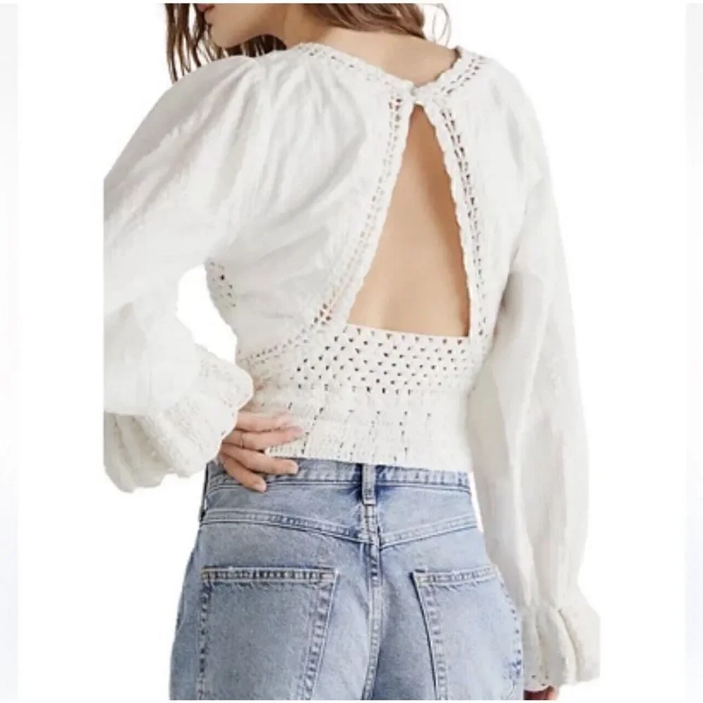 FREE PEOPLE Women’s Megan Crochet Top Shirt Sz Large Boho